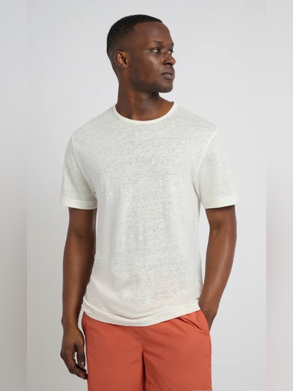 onia Men's Lightweight Linene Crewneck Tee T-Shirt - White